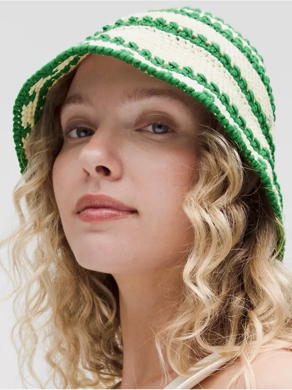 Lululemon Athletica Women Cotton Cream & Green Crochet Bucket Hat